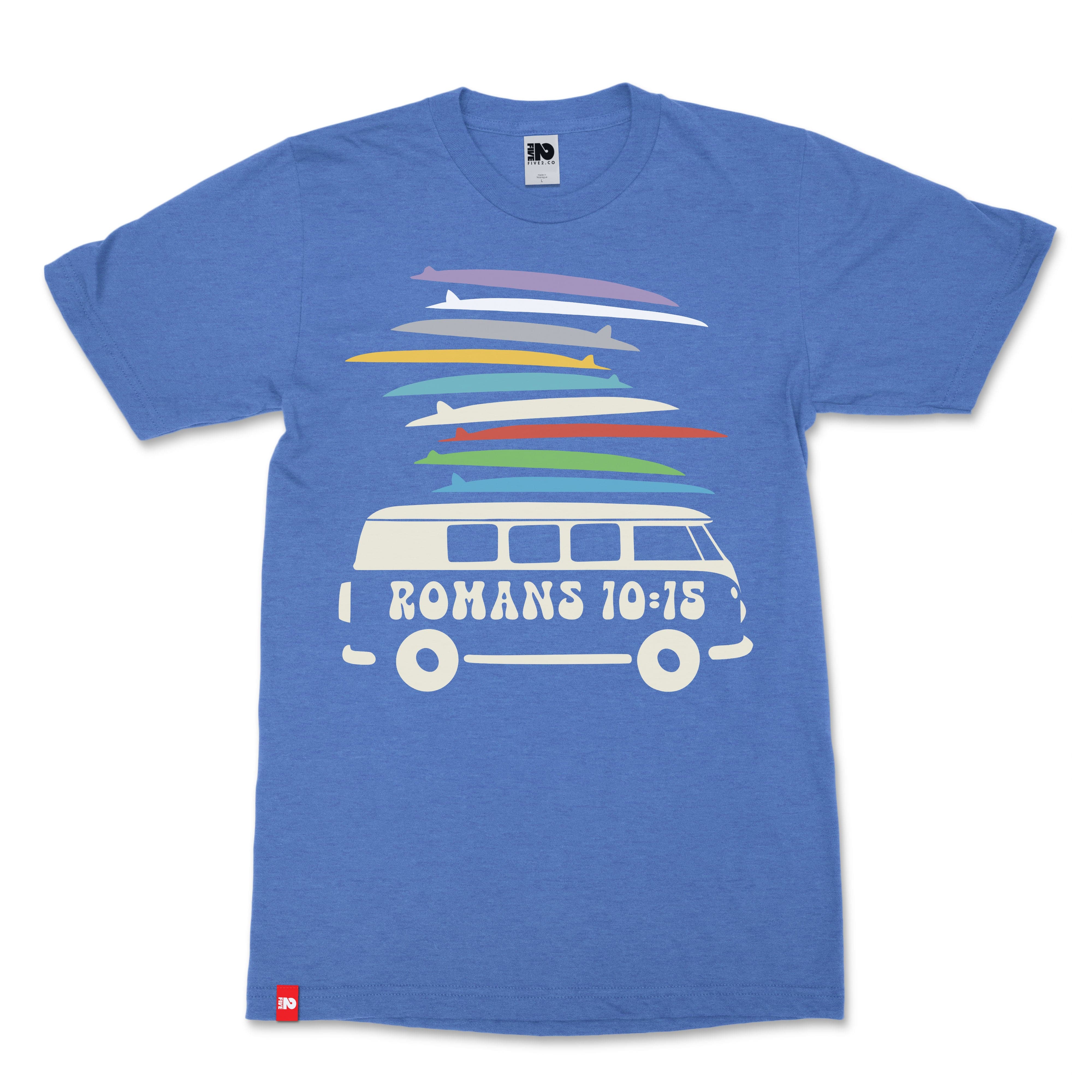 Bus and Boards Tee image 1 of 3, scripture-inspired Romans 10:15 product view