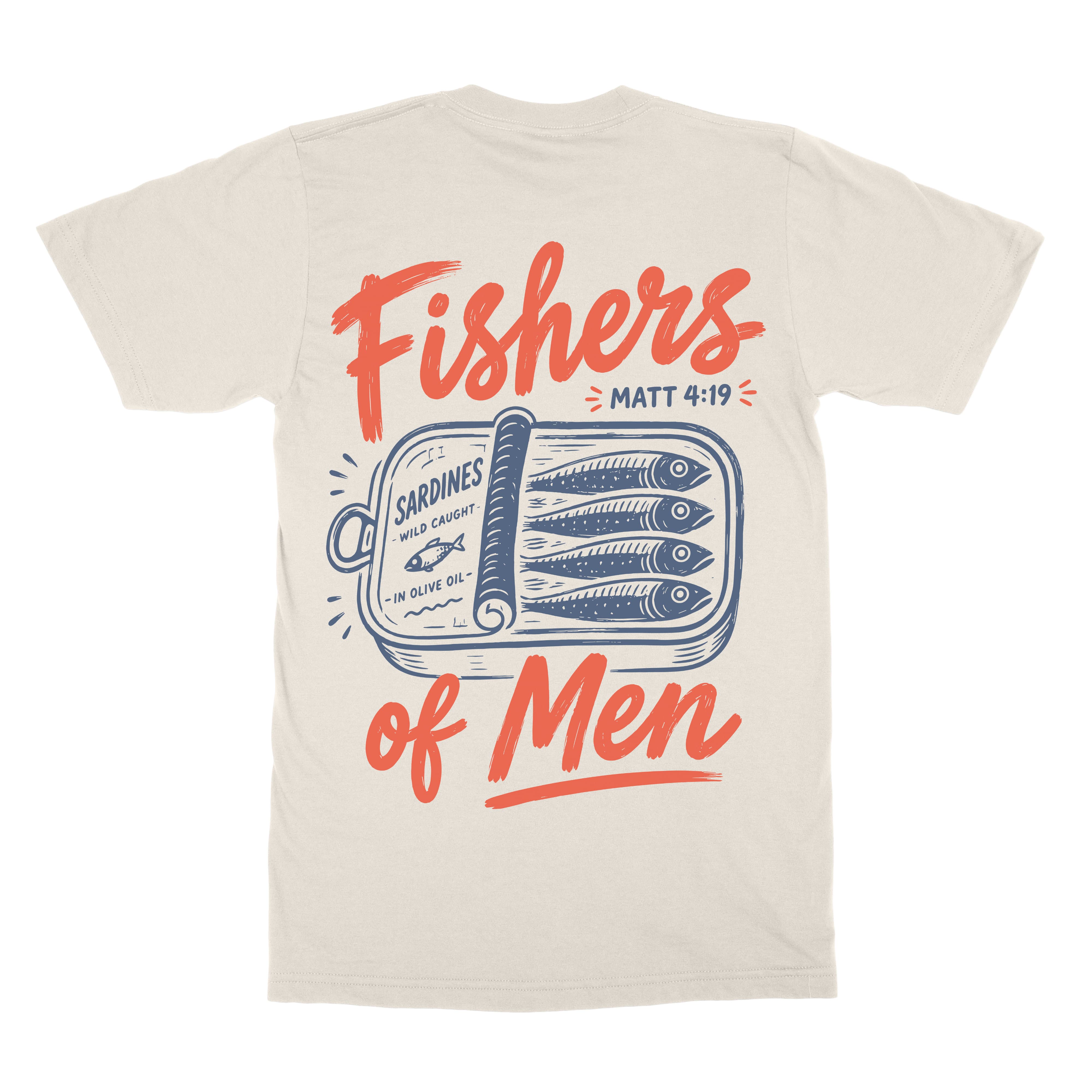 Fishers of Men Tee in white, back view with fishers of men artwork
