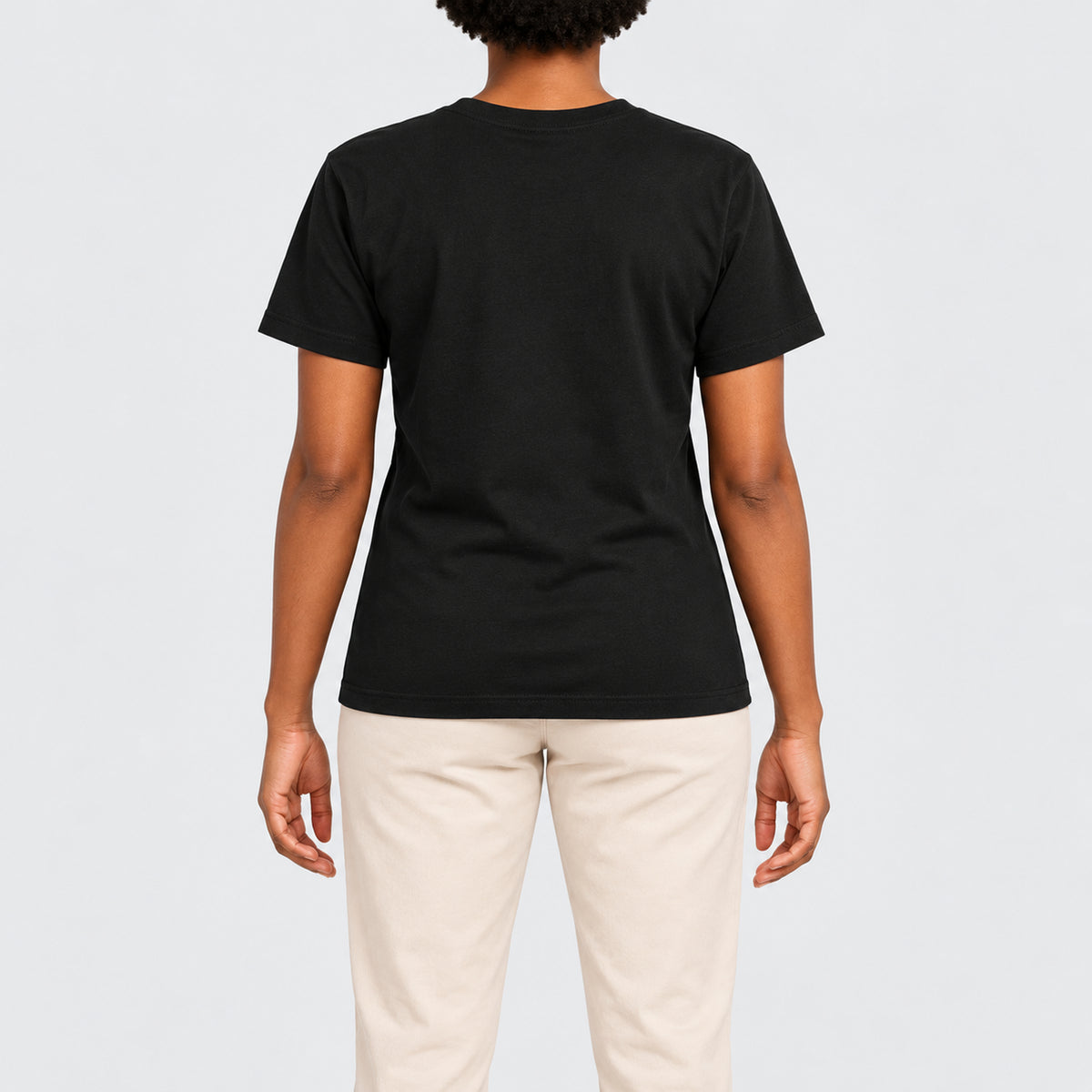 FIVE2 Jesus Inside Tee in black, back model view showing plain unprinted fabric.