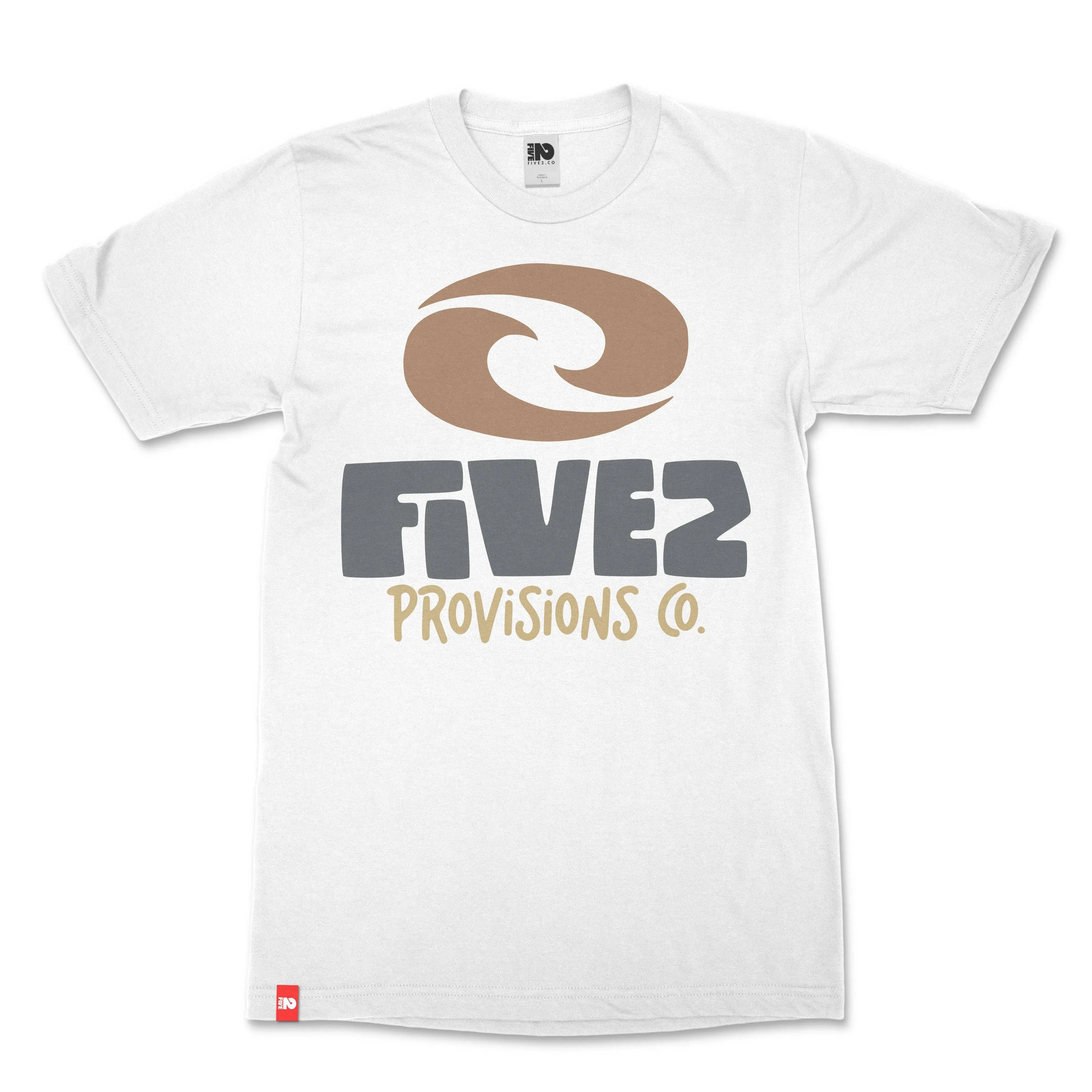 FIVE2 Wave Logo Christian T-shirt in White / Brown - Christian Apparel by FIVE2