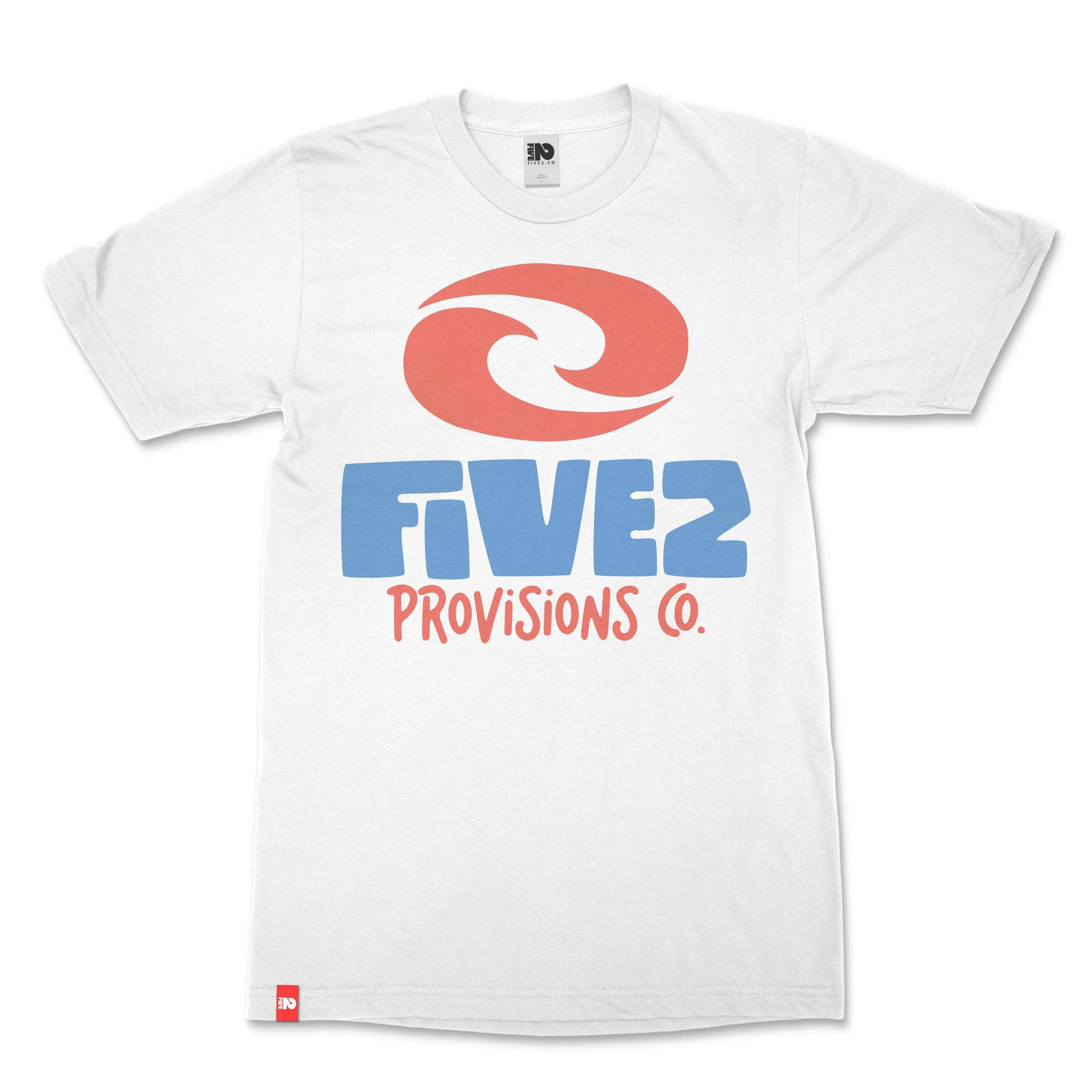 FIVE2 Wave Logo Christian T-shirt in White / Red / Blue - Christian Apparel by FIVE2