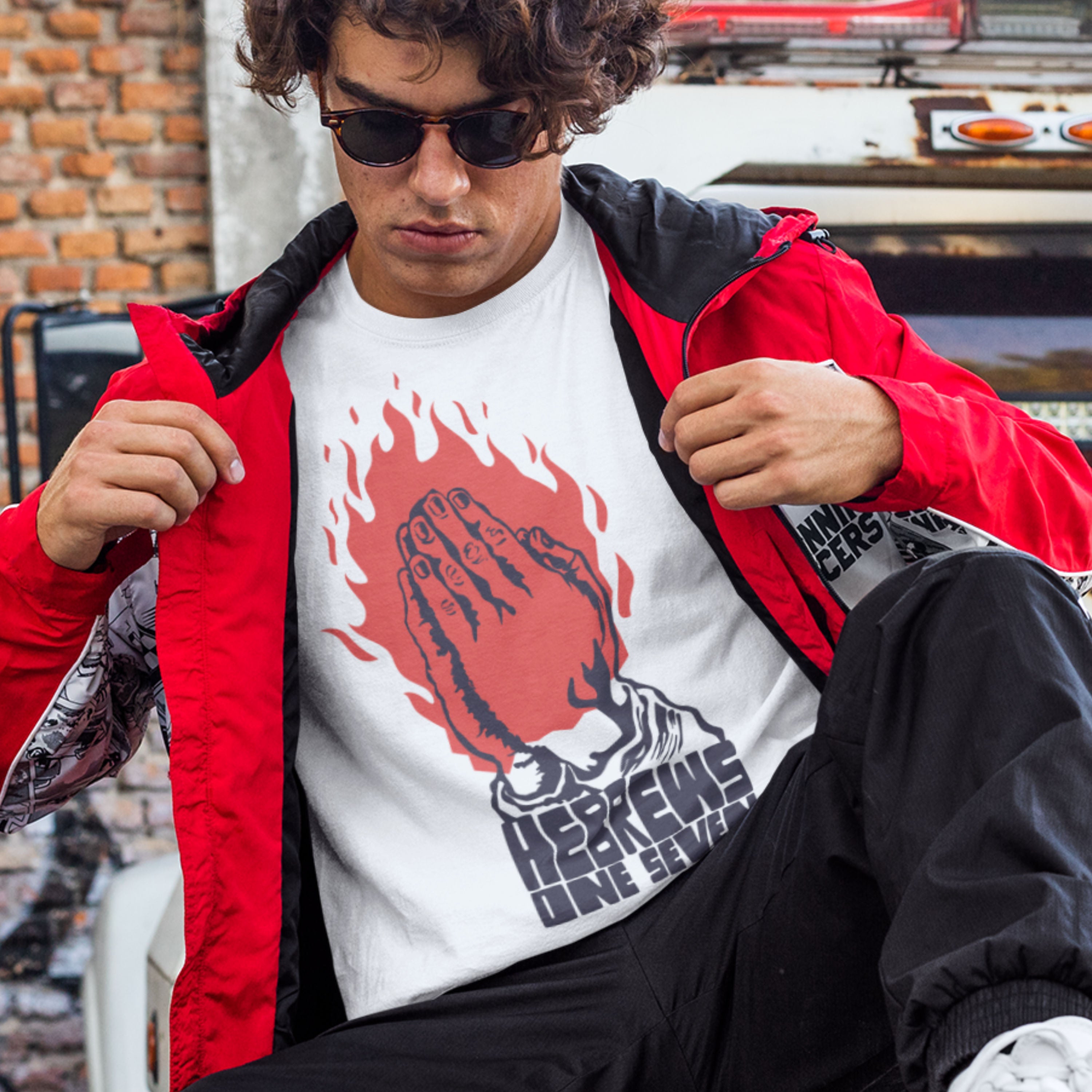 Flaming Prayer Hands Christian T-Shirt