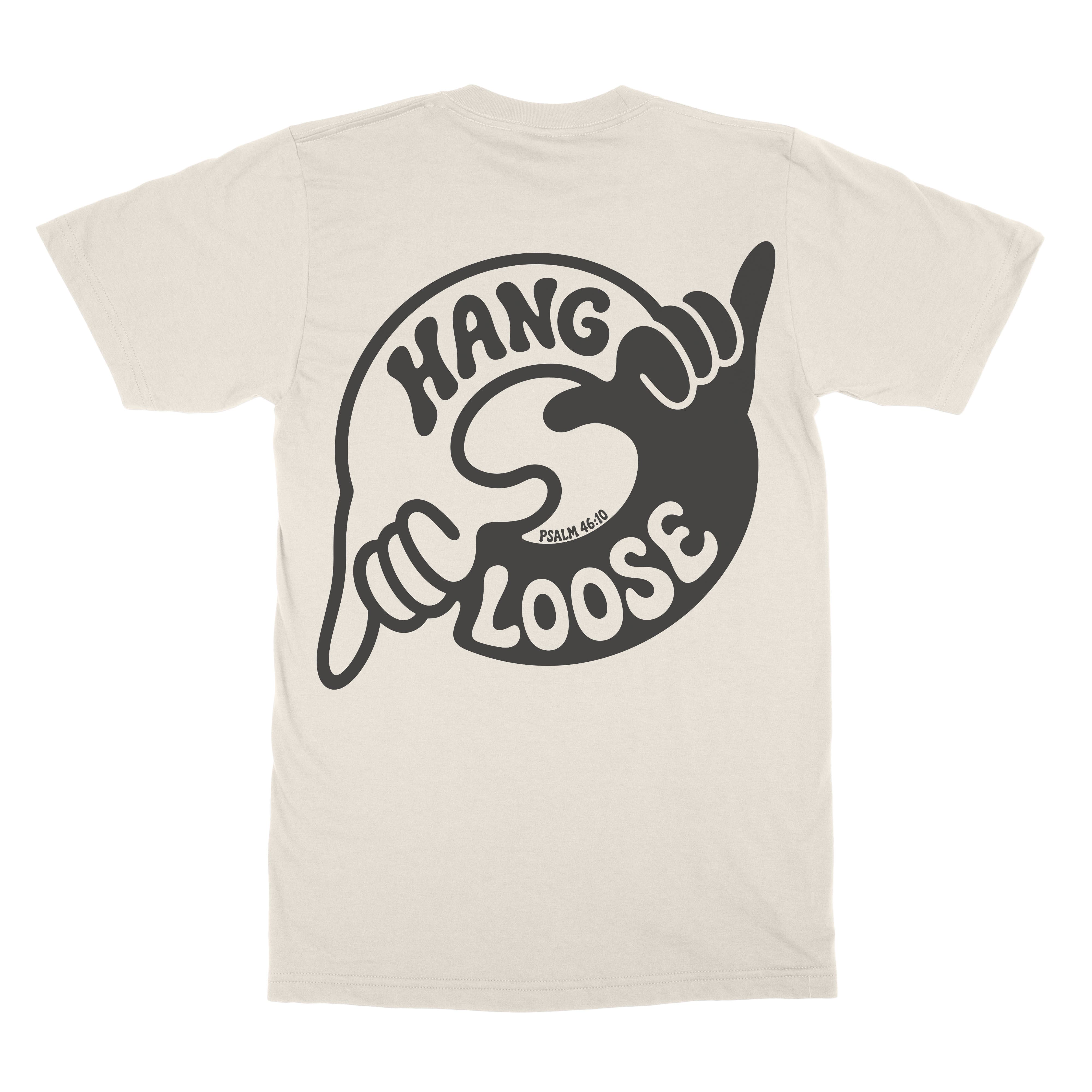 Hang Loose Tee in bone with front and back coastal Christian graphic