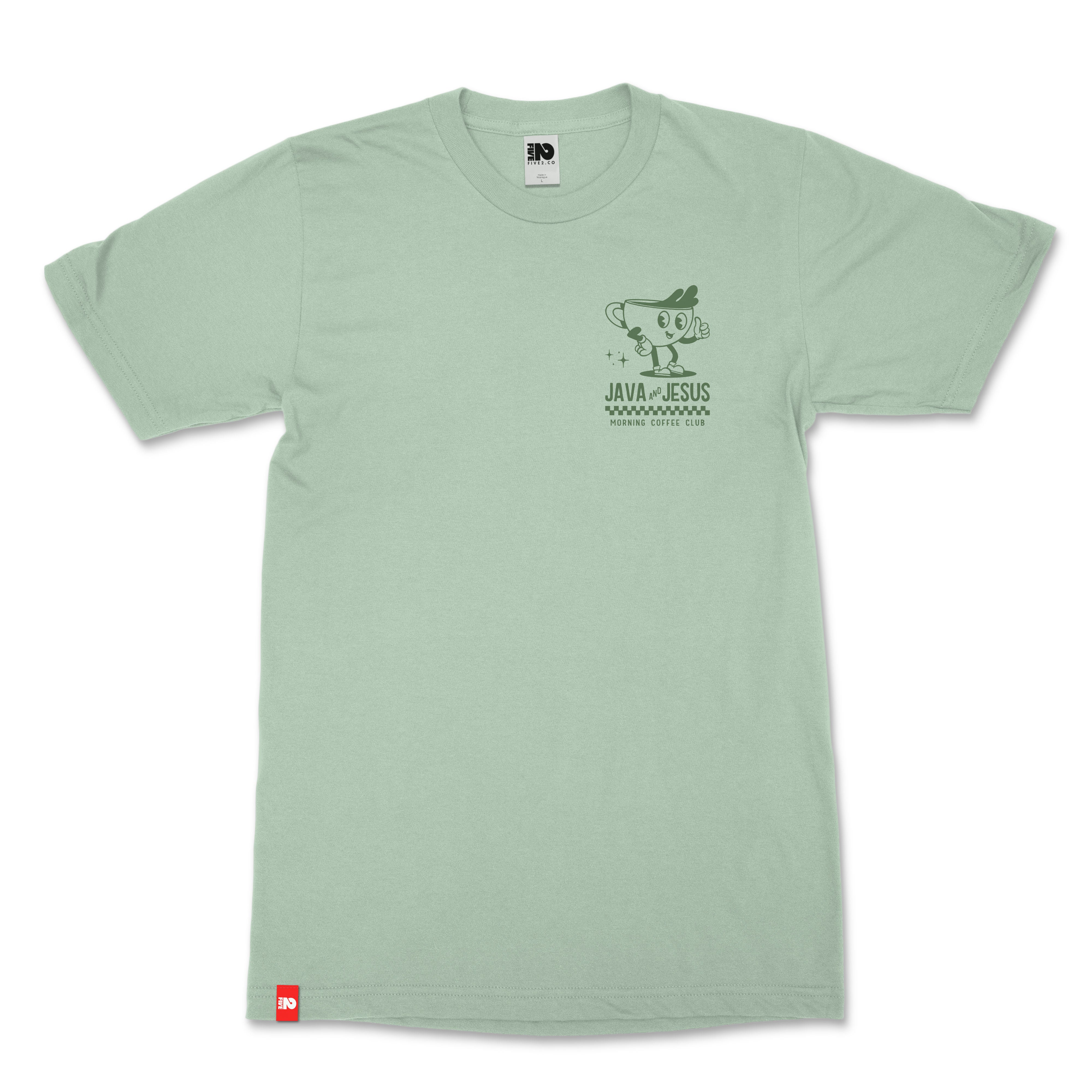 Java and Jesus Christian T-Shirt retro design with coffee cup and bold Christian streetwear style - front