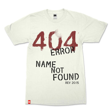 404 Error Tee, front product view, Revelation 20:15 faith-rooted graphic tee by FIVE2