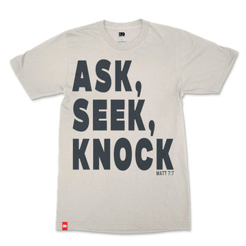 Ask, Seek, Knock Christian T-shirt image 1 of 8, scripture-inspired Matthew 7:7 product view