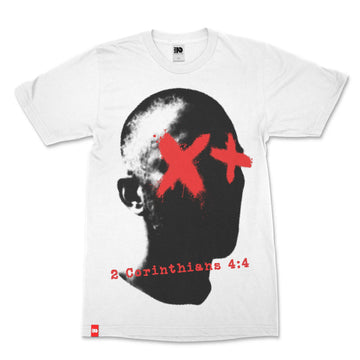 Blinded Eyes Christian T-shirt image 1 of 4, scripture-inspired 2 Corinthians 4:4 product view
