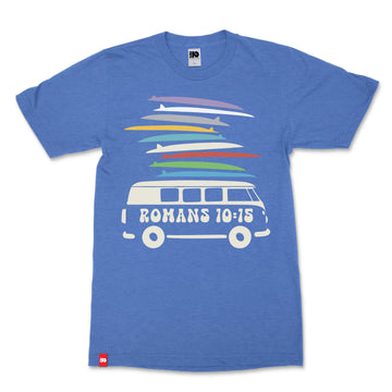 Bus and Boards Tee image 1 of 3, scripture-inspired Romans 10:15 product view