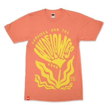 Consider the Flowers Tee, front product view, Matthew 6:28 faith-rooted graphic tee by FIVE2