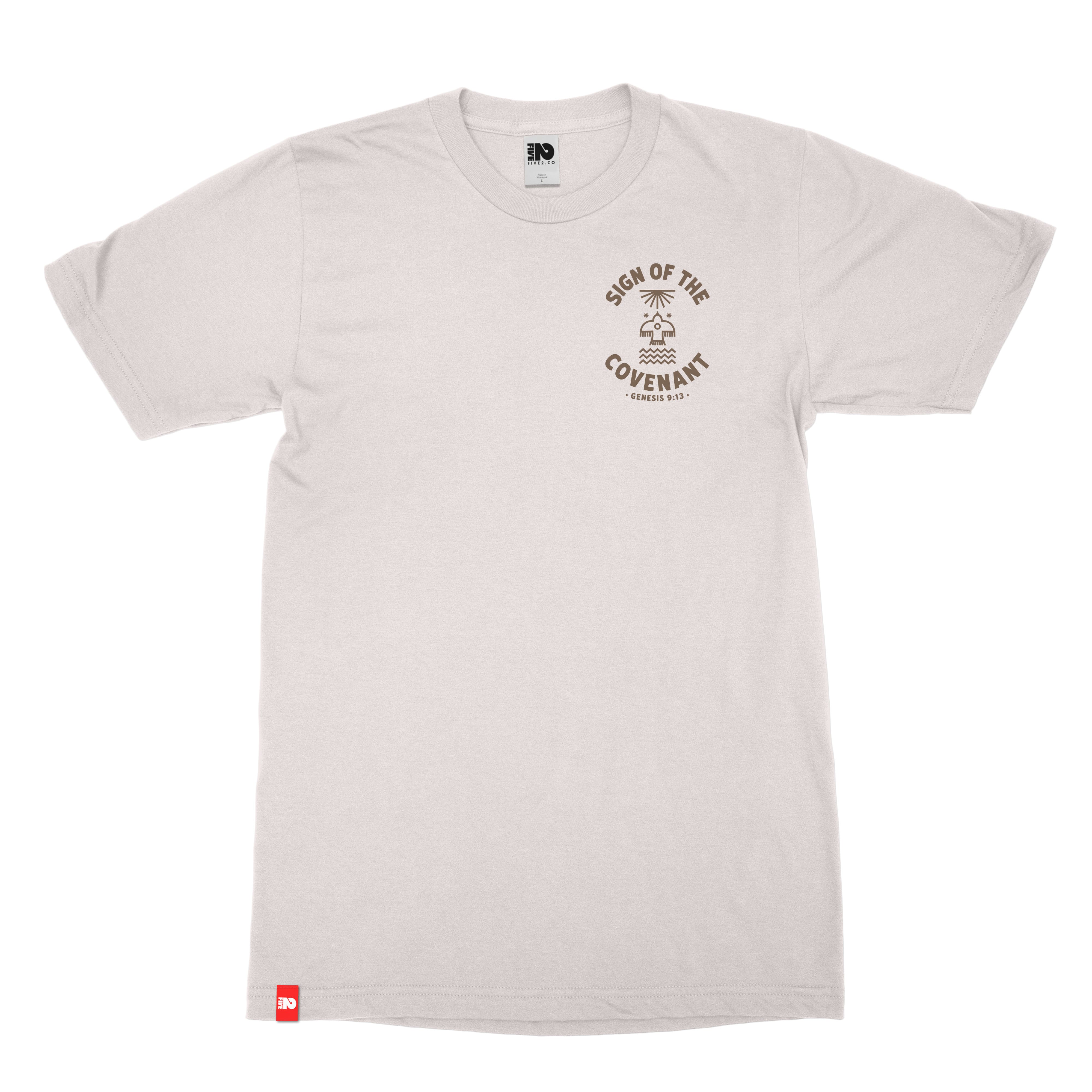 Covenant Tee in bone, front view with sign of the covenant artwork