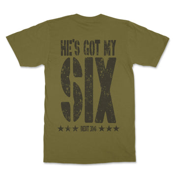 He's Got My Six Tee image 1 of 7, scripture-inspired Deuteronomy 31:6 product view