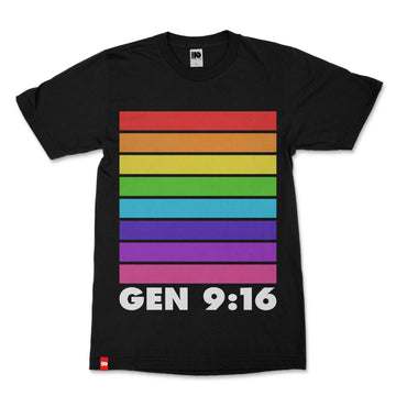 His Rainbow Tee, front product view, Genesis 9:16 faith-rooted graphic tee by FIVE2