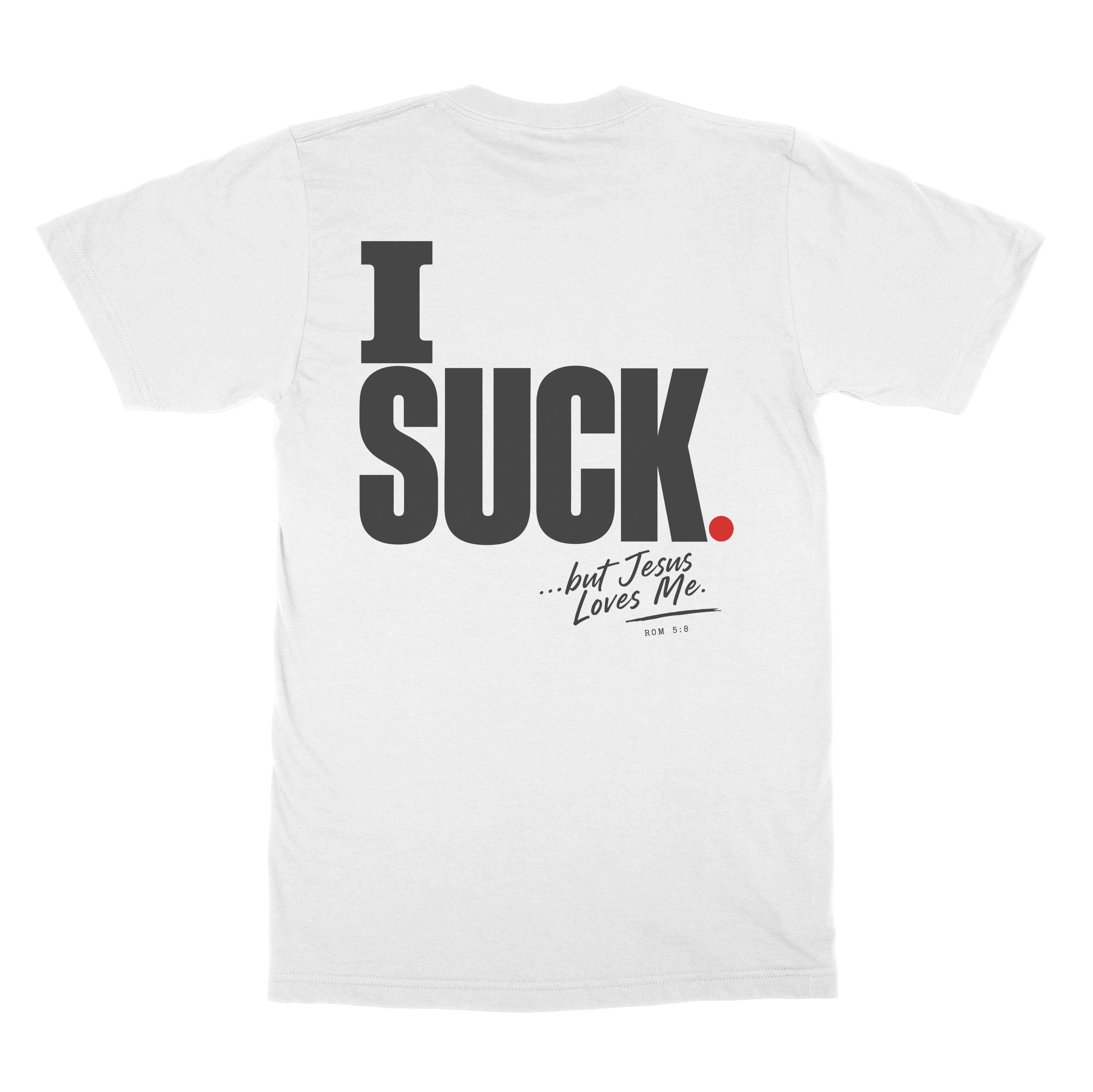 I Suck Tee Christian T-shirt inspired by Romans 5:8, alternate product view 2 in Black