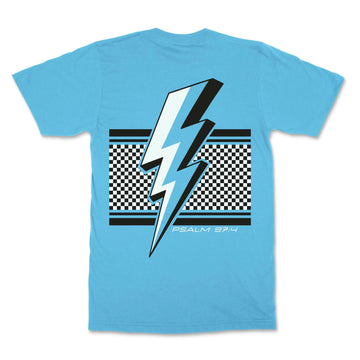 Lightning Bolt Tee, front product view, Psalm 97:4 faith-rooted graphic tee by FIVE2