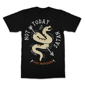 Not Today Satan Christian T-shirt image 1 of 3, scripture-inspired Matthew 28:7 product view