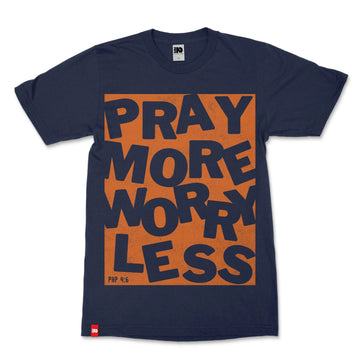 Pray More Worry Less Tee, front product view, Philippians 4:6 faith-rooted graphic tee by FIVE2