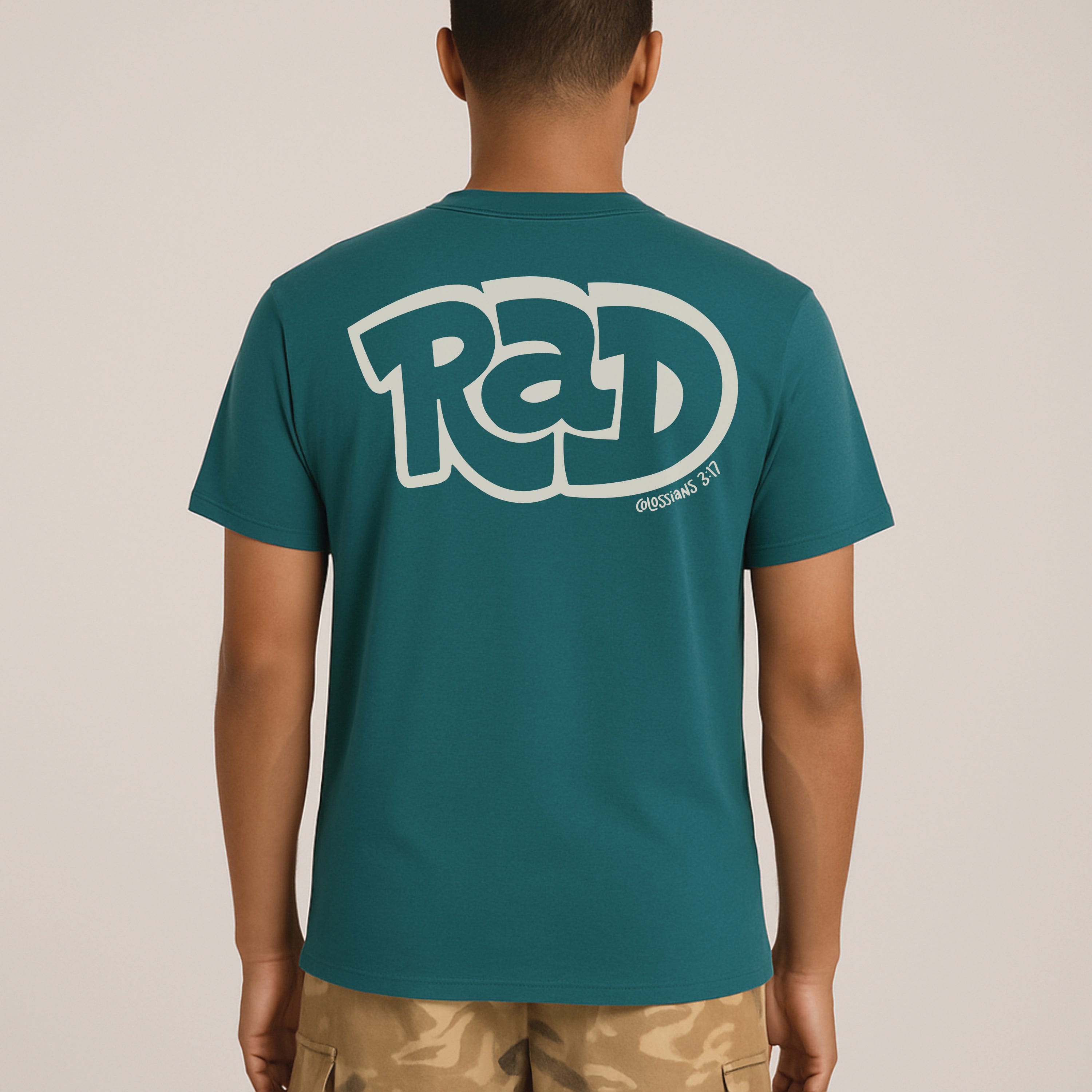 Repping All Day "RAD" Tee image 2 of 22, scripture-inspired Colossians 3:17 back view