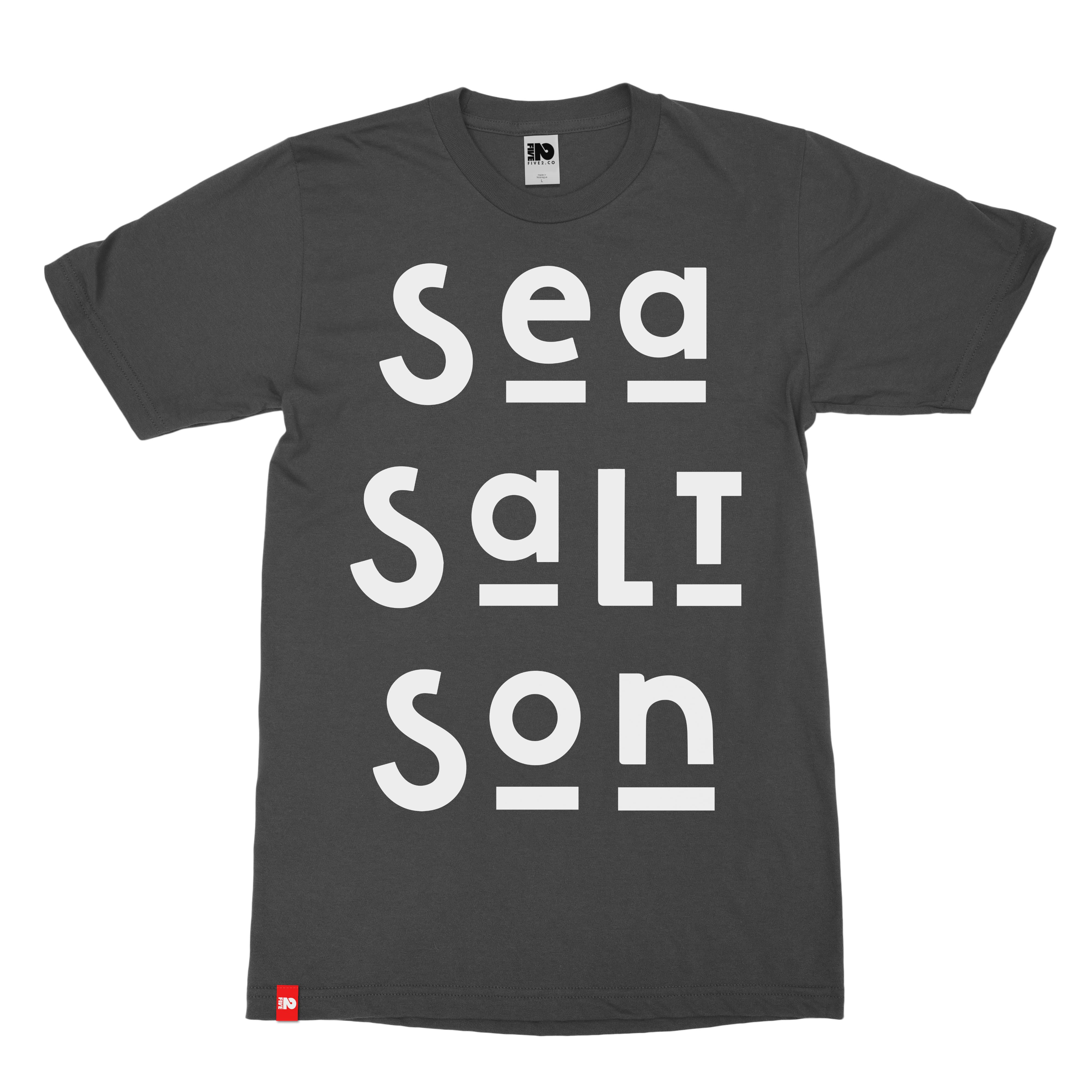 Sea Salt Son Tee in Black with bold stacked sea salt son front graphic
